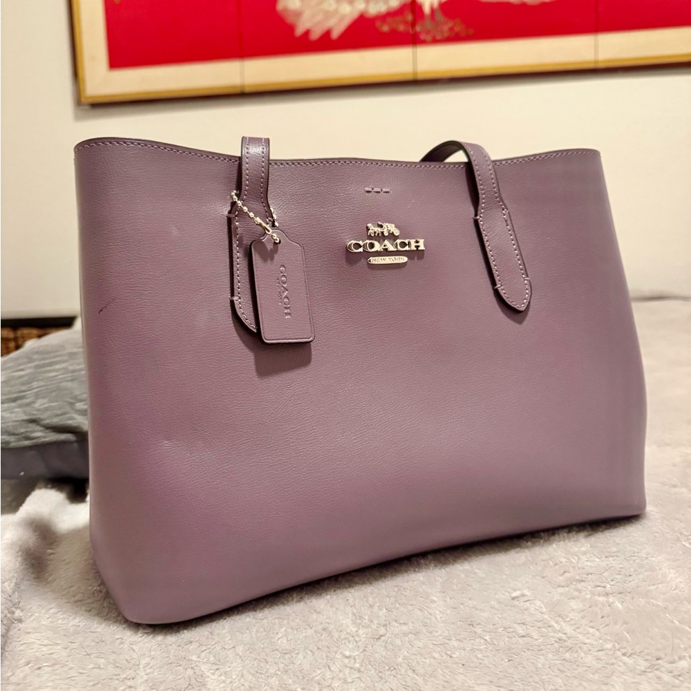 Coach Purple Avenue Carryall Handbag with Silver Hardware and Crossbody Strap